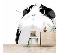 3D Photo Wallpaper Guinea Pig in Black and White Comic Book Style 400(W) x280(H) cm Wall Mural Animal Non-Woven Peel and Stick Self-Adhesive Premium Art Print Decor for Living Room Bedroom