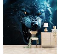 3D Photo Wallpaper Horror Atmosphere Wolf 150(W) x105(H) cm Wall Mural Beast Non-Woven Peel and Stick Self-Adhesive Home Decoration Bedroom Kitchen Wall Paper