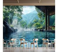 3D Photo Wallpaper Hot Springs Swimming Pools Scenery Wall Mural Decoration Poste Premium Non-Woven Wall Mural Wallpaper Wall Art for Living Room Bedroom Children's Room Office W250xH175cm 1yf18