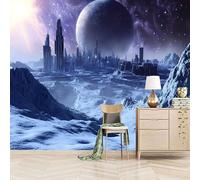 3D Photo Wallpaper Ice Snow Planet Of Cosmic Civilization 200(W)x140(H)cm Wall Mural Sci-fi Futuristic Style Non-woven Peel and Stick Self-Adhesive Large Poster Living Room Bedroom Tv Background Wall