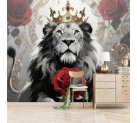 3D Photo Wallpaper King Lion 274x203cm,Red Rose Wall Mural Silk Wall Decor Art for Bedroom Living Room Corridor Dining Room