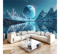 3D Photo Wallpaper Lake Moon Wall Mural Decoration Poste Reflection Premium Non-Woven Wall Mural Wallpaper Wall Art for Living Room Bedroom W366xH254 12yf151