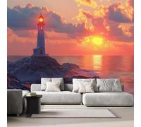 3D Photo Wallpaper Lighthouse Print Wall Murals, Seascape, Sunset, Ocean, Sky Non-Woven Wall Mural, Decoration Poster Picture Design Modern Mural 300x210 cm (WxH) for livingroom Kids Bedroom T-2