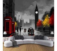 3D Photo Wallpaper London Street Scene 300×210 Cm, Modern Style Wall Art Wallpaper Mural Modern Design Living Room Bedroom Hallway Murals Wall Decoration, Grey