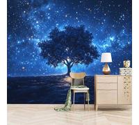 3D Photo Wallpaper Lonely Tree Under The Starry Sky 366(W) x256(H) cm Wall Mural Dream World Non-Woven Peel and Stick Self-Adhesive Poster Decoration for Bedroom Living Room Corridor