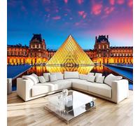 3D Photo Wallpaper Louvre Museum Paris Architectural Night View Wall Mural Decoration Poste Premium Non-Woven Wall Mural Wallpaper Wall Art for Living Room Bedroom Children's Room W250xH175 5yf260