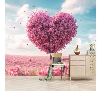 3D Photo Wallpaper Love Decorated Heart-Shaped Tree 300(W) x256(H) cm Wall Mural Creative Painting Non-Woven Peel and Stick Self-Adhesive for Study Living BedRooms Home