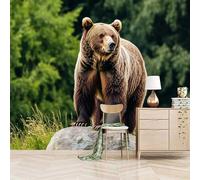 3D Photo Wallpaper Majestic Brown Bear in The Forest 250(W) x175(H) cm Wall Mural Animal Non-Woven Peel and Stick Self-Adhesive DIY Walls Decor for TV Background and Sofa Backdrop