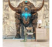 3D Photo Wallpaper Mechanical Bull 150(W) x105(H) cm Wall Mural Future Technology Style Non-Woven Peel and Stick Self-Adhesive Home Decoration Bedroom Kitchen Wall Paper