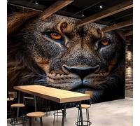 3D Photo Wallpaper Mighty Lion 300(W) x256(H) cm Wall Mural Grassland Animals Non-Woven Peel and Stick Self-Adhesive for Study Living BedRooms Home