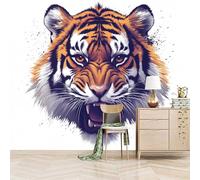 3D Photo Wallpaper Mighty Tiger Head 366(W) x256(H) cm Wall Mural Modern Illustrations Non-Woven Peel and Stick Self-Adhesive Poster Decoration for Bedroom Living Room Corridor