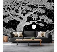 3D Photo Wallpaper Moon Ancient Tree 200 x 140 cm Wall Mural, Fantasy Night Sky Modern Living Room Tv Background Mural Wallpaper for Living Room Tv Sofa Theme Hotel Murals