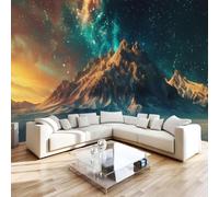 3D Photo Wallpaper Mountain Galaxy Wall Mural Decoration W300xH210 | Starry Sky Aurora Premium Non-Woven Wallpaper Wall Art Poster for Living Room Bedroom Kids Room Office 1-8
