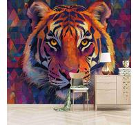 3D Photo Wallpaper Multi-Color Painting of A Tiger 500(W) x280(H) cm Wall Mural Animal Non-Woven Peel and Stick Self-Adhesive for Living Room Bedroom Dining Hotel