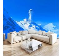 3D Photo Wallpaper Mural 350 x 256 cm - Blue Modern Polar Regions Snow Mountains Lighthouse Non-Woven Premium Art Print, Modern Wall Covering for Living Room Bedroom, DIY Home Wall Decoration