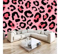 3D Photo Wallpaper Mural 350 x 256 cm - Pink Modern Bold Animal Fur Leopard Print Non-Woven Premium Art Print, Modern Wall Covering for Living Room Bedroom, DIY Home Wall Decoration
