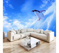 3D Photo Wallpaper Mural 400 x 280 cm - Blue Realistic Nature Polar Region Penguin Glacier Non-Woven Premium Art Print, Modern Wall Covering for Living Room Bedroom, DIY Home Wall Decoration