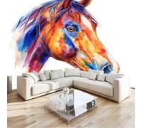 3D Photo Wallpaper Mural 400 x 280 cm - White Abstract Ink Splash Dynamic Horse Non-Woven Premium Art Print, Modern Wall Covering for Living Room Bedroom, DIY Home Wall Decoration