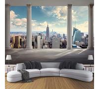 3D Photo Wallpaper Mural, Buildings Landscape City Skyline Columns Silk Fabric Art Print Gray White Murals, Indoor Luxury Wall Painting 450x315cm (WxH) for Living Room TV Backdrop Room Decor