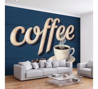 3D Photo Wallpaper Mural Coffee Cup Rustic Wooden Board W300 x H210 cm