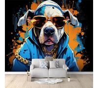 3D Photo Wallpaper Mural - Cool Sunglasses Animal Graffiti Bulldog Indoor Luxury Wall Painting for Living Room, Black Eco-Friendly Home Decor Wallpaper Decoration Poster 300 x 210 cm (W x H)