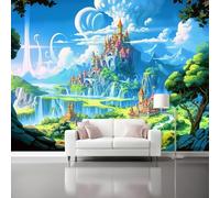 3D Photo Wallpaper Mural - Fantasy Cartoon Castle Village Indoor Luxury Wall Painting for Living Room, Blue Eco-Friendly Home Decor Wallpaper Decoration Poster 400 x 280 cm (W x H)