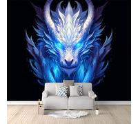 3D Photo Wallpaper Mural - Fantasy Mystical Oriental Dragon Indoor Luxury Wall Painting for Living Room, Blue Eco-Friendly Home Decor Wallpaper Decoration Poster 350 x 256 cm (W x H)