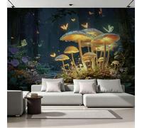 3D Photo Wallpaper Mushrooms Butterflies Modern Wall Mural Non-Woven Poster 500x280 cm Forest Night View Wall Art Wallpaper Decoration for TV Background Living Room Bedroom R-495