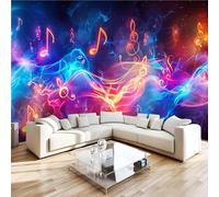 3D Photo Wallpaper Musical Notes Red and Blue Flowing Light Nebula Wall Mural Decoration Poste Premium Non-Woven Wall Mural Wallpaper Wall Art for Living Room Bedroom Children's Room W200xH140 7yf133