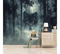 3D Photo Wallpaper Mysterious Forest Wolf 500(W) x280(H) cm Wall Mural Natural Wild Animals Non-Woven Peel and Stick Self-Adhesive for Living Room Bedroom Dining Hotel