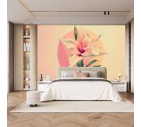 3D Photo Wallpaper Non-Woven Wall Mural Flowers Lilies Vintage | Retro patchwork GeometricLarge Wall Mural for Bedroom, Living Room, Children's Room, Home TV Decoration Poster-300x210cm