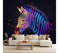 3D Photo Wallpaper Non-Woven Wall Mural Neon Colorful Zebra | Rainbow Dark Starry Skylarge Wall Mural For Bedroom,Living Room Home Tv Decoration Poster-400X280Cm