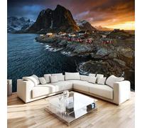 3D Photo Wallpaper Norwegian Fjords Modern Wall Mural Non-Woven Poster 350x256 cm Coastline Scenery Wall Art Wallpaper Decoration for TV Background Living Room Bedroom R144