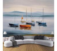 3D Photo Wallpaper Ocean Sailing 350×256 Cm, Minimalist Style Wall Art Wallpaper Mural Modern Design Living Room Bedroom Hallway Murals Wall Decoration, Grey