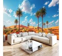 3D Photo Wallpaper Palm Tree Desert Wall Mural Decoration W366xH254 | Landscape Cloudy Sky Premium Non-Woven Wallpaper Wall Art Poster for Living Room Bedroom Kids Room Office 1-244