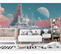 3D Photo Wallpaper Planet Print Wall Murals, Sci-fi Architecture Futuristic Non-Woven Wall Mural, Decoration Poster Picture Design Modern Mural 300x210 cm (WxH) for livingroom Kids Bedroom 13U-22