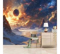 3D Photo Wallpaper Planet Starry Sky Snow Mountain 500(W) x280(H) cm Wall Mural Fantasy Universe Landscape Non-Woven Peel and Stick Self-Adhesive for Living Room Bedroom Dining Hotel