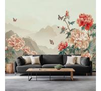 3D Photo Wallpaper Plant Peony Daisies Butterfly 500 x 280 cm Wall Mural, Chinese Style Flowers Modern Living Room Tv Background Mural Wallpaper for Living Room Tv Sofa Theme Hotel Murals