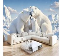 3D Photo Wallpaper Polar Bear Wild Animals Wall Mural Decoration Poste Premium Non-Woven Wall Mural Wallpaper Wall Art for Living Room Bedroom Children's Room Office W250xH175cm 1yf18