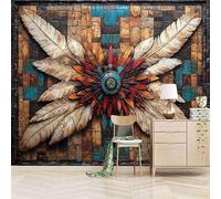 3D Photo Wallpaper Primitive Art Sun Illustration 500(W) x280(H) cm Wall Mural Ethnic Art Non-Woven Peel and Stick Self-Adhesive for Living Room Bedroom Dining Hotel