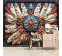 3D Photo Wallpaper Primitive Tribal Sun Pattern 300(W) x210(H) cm Wall Mural National Art Style Non-Woven Peel and Stick Self-Adhesive for Living Room, Bedroom, Kids Room, Office