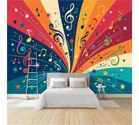 3D Photo Wallpaper Retro Musical Notes Colorful Wall Mural Decoration Poste Premium Non-Woven Wall Mural Wallpaper Wall Art for Living Room Bedroom Children's Room W500xH280 8yf433