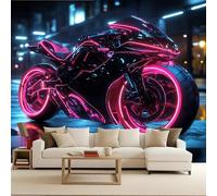 3D Photo Wallpaper Sci-fi Cool Motorcycle 150(W) x105(H) cm Wall Mural Boys' Bedroom Decor Non-Woven Peel and Stick Self-Adhesive Home Decoration Bedroom Kitchen Wall Paper