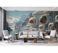 3D Photo Wallpaper Seaside Base Print Wall Murals, Future Sci-Fi City Non-Woven Wall Mural, Decoration Poster Picture Design Modern Mural 200x140 cm (WxH) for livingroom Kids Bedroom 13U-40