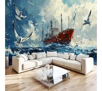 3D Photo Wallpaper Ships Seagulls Oil Paintings Ocean Wall Mural Decoration Poste Premium Non-Woven Wall Mural Wallpaper Wall Art for Living Room Bedroom Children's Room W300xH210 5yf135