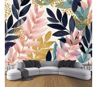 3D Photo Wallpaper Simple Shapes 350×256cm (WxH) ,Powder Blue Mural Silk Wall Decor Watercolor Leaves Print Silk Cloth Mural Wallpaper for Living Room Bedroom Wall Decor
