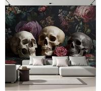 3D Photo Wallpaper Skeleton Modern Wall Mural Non-Woven Poster 500x280 cm Flowers Gothic Style Wall Art Wallpaper Decoration for TV Background Living Room Bedroom R-479