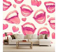 3D Photo Wallpaper Smiling Pink Heart 400(W) x280(H) cm Wall Mural Cartoon Creativity Non-Woven Peel and Stick Self-Adhesive Premium Art Print Decor for Living Room Bedroom