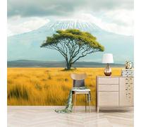 3D Photo Wallpaper Snow Mountain Grassland Tree of Life 400(W) x280(H) cm Wall Mural Natural Scenery Non-Woven Peel and Stick Self-Adhesive Premium Art Print Decor for Living Room Bedroom