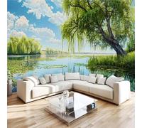 3D Photo Wallpaper Springtime Lake View Weeping Willows Wall Mural Decoration Poste Premium Non-Woven Wall Mural Wallpaper Wall Art for Living Room Bedroom Children's Room W300xH210 6yf205